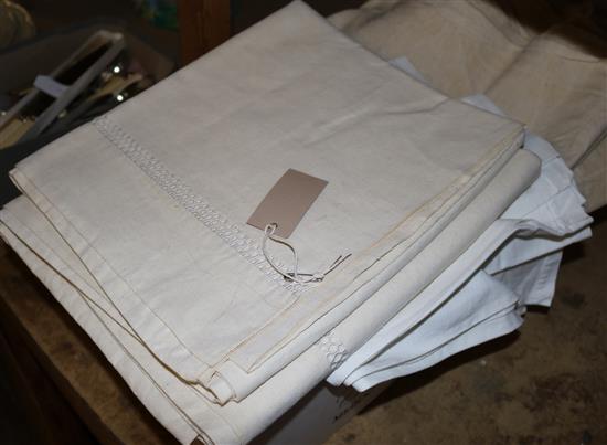 2 embroidered & 3 plain French linen sheets